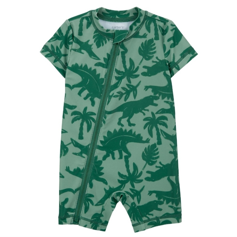 Carter's Baby Dinosaur Green 1 Piece Rashguard Swimsuit 18 Months